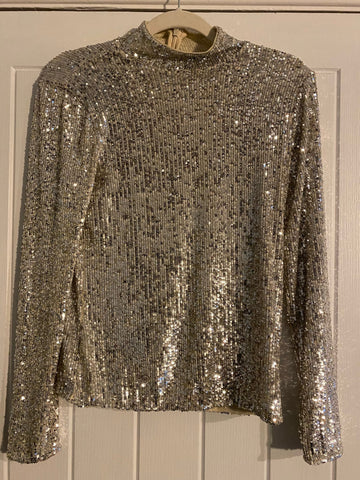 Mint velvet silver sequin high neck top xsmall