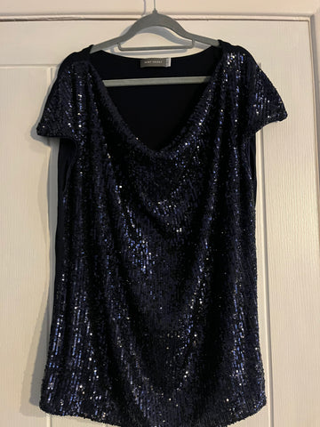 Mint velvet navy sequin cowl neck top XLarge