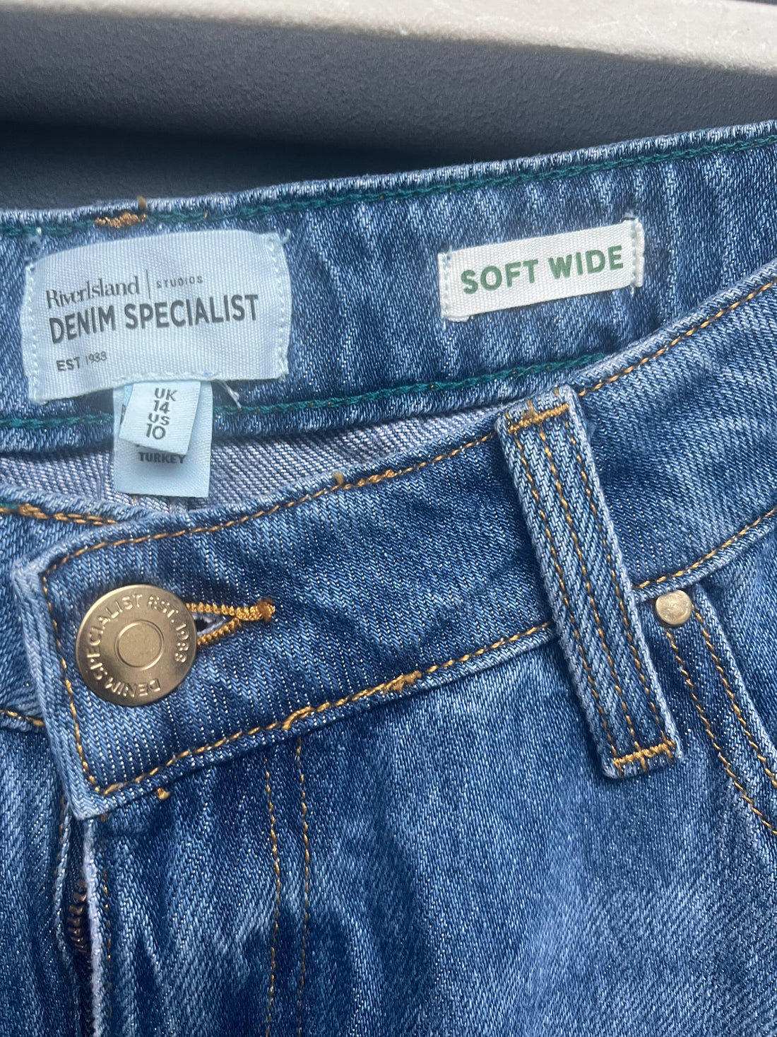 River island blue soft wide leg jeans 14 long