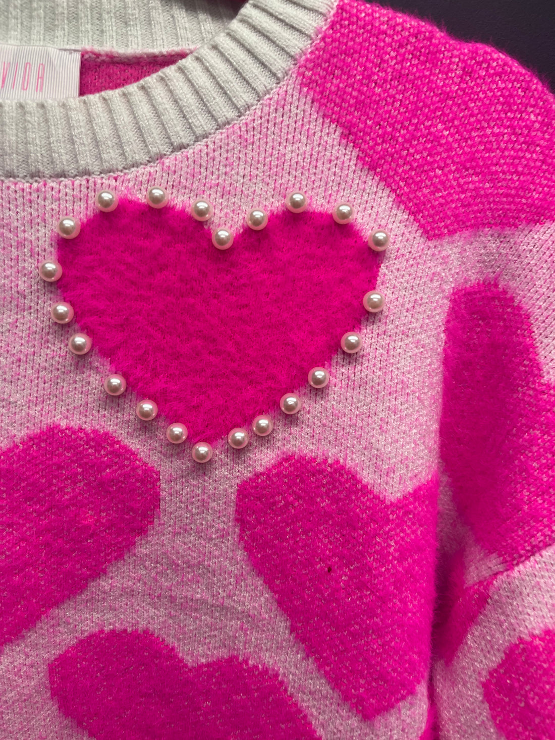 Savida pink heart pearl jumper large