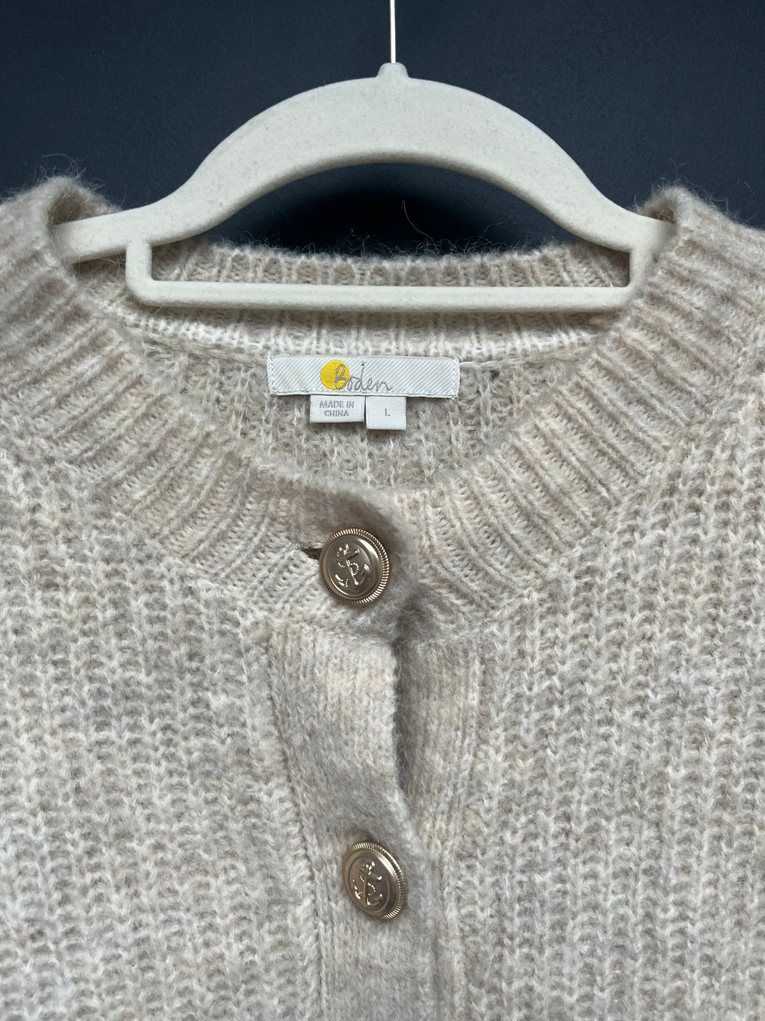 Boden gold button fluffy cardigan large