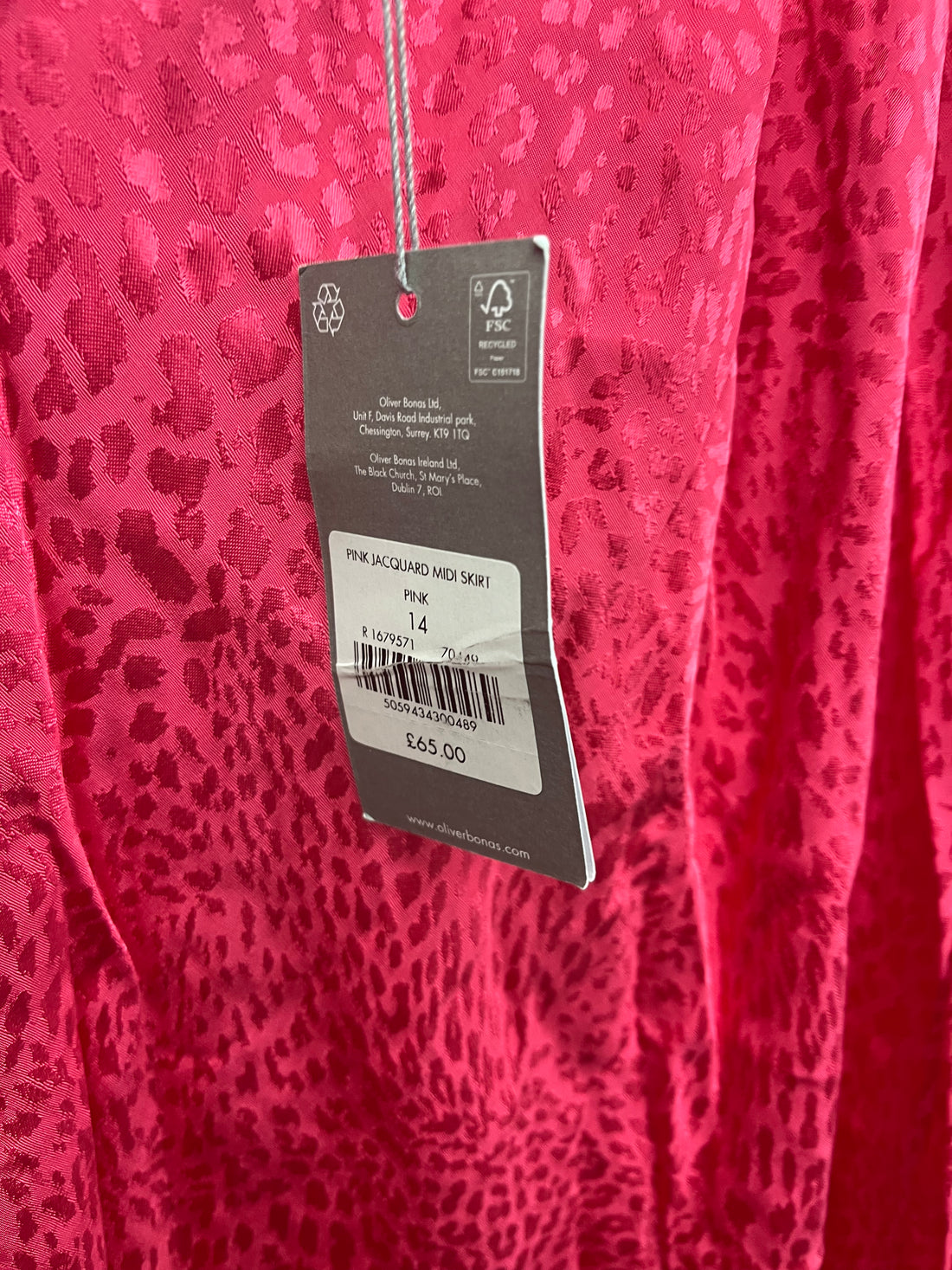 New Oliver bonas pink midi jacquard skirt 14