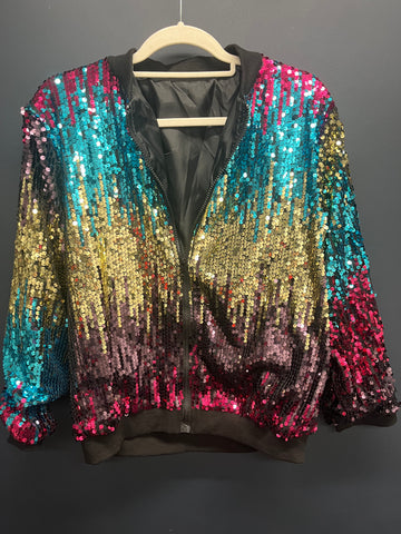 Multi colour sequin bomber jacket