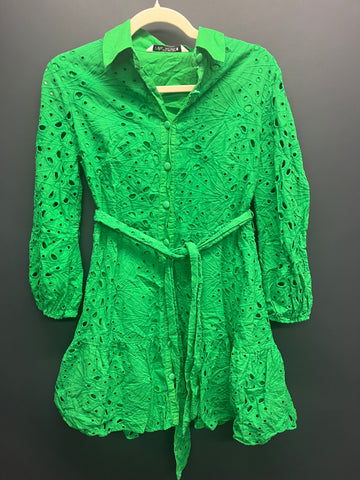Zara green eyelet broderie dress large