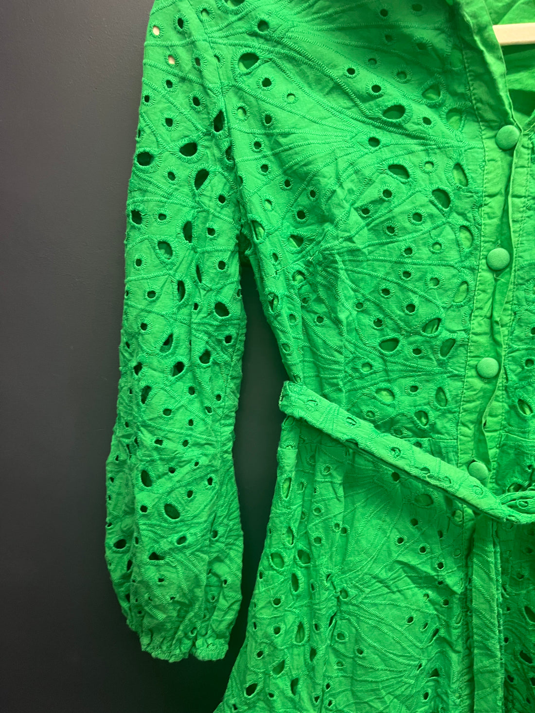 Zara green eyelet broderie dress large