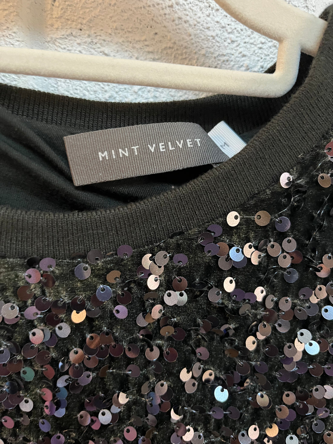Mint velvet dark khaki sequin velvet jumper medium