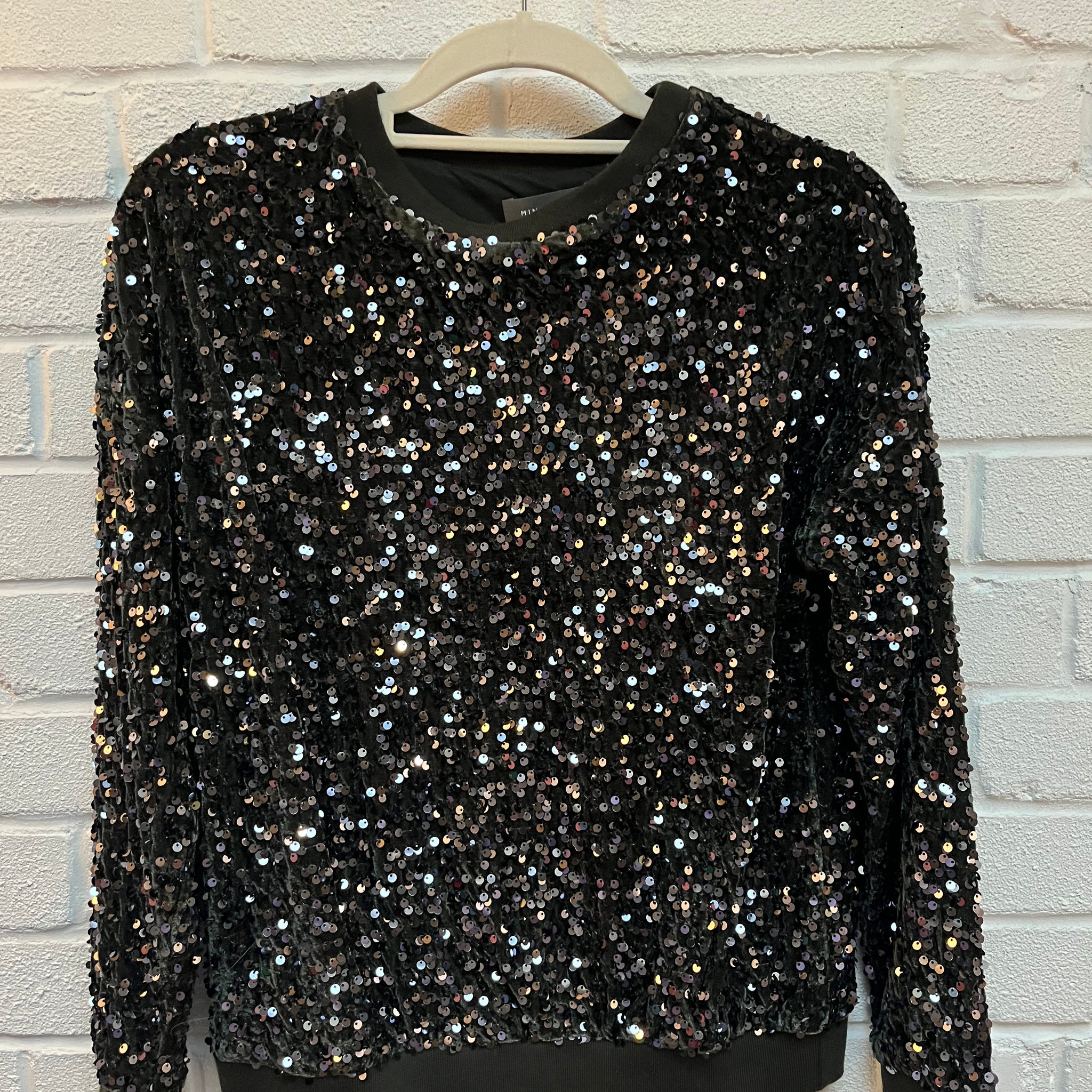 Mint velvet dark khaki sequin velvet jumper small