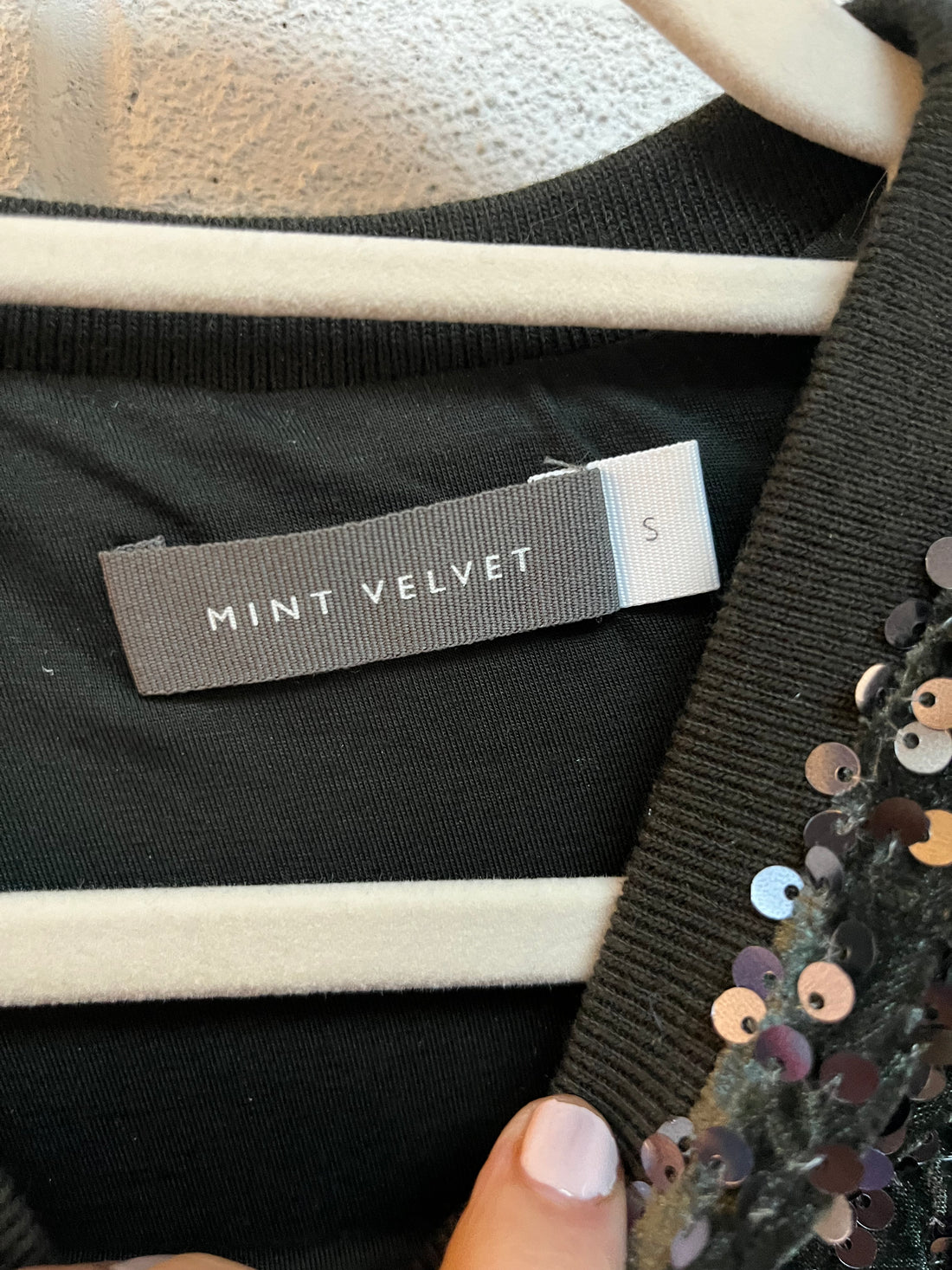 Mint velvet dark khaki sequin velvet jumper small