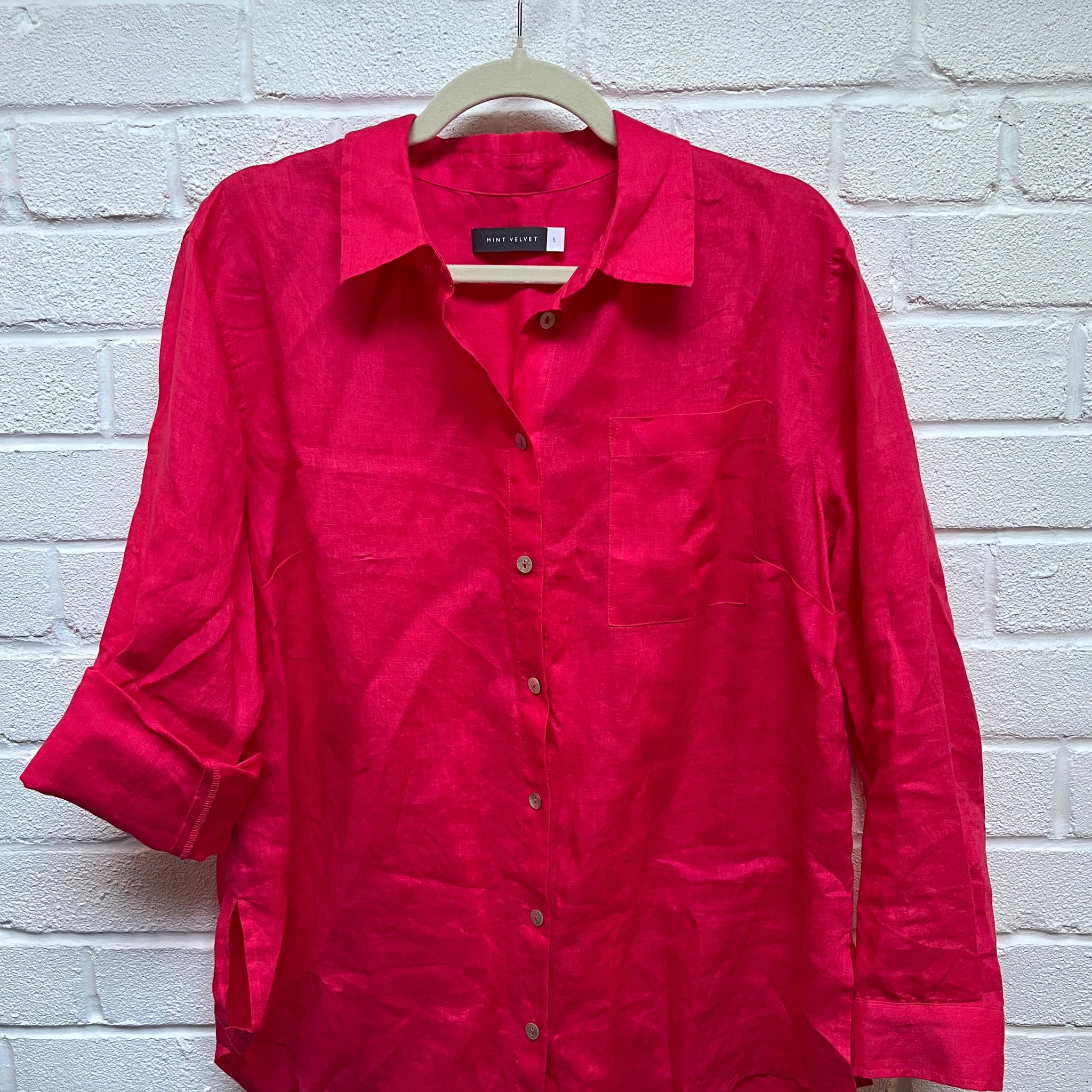 Mint velvet pink linen long sleeve shirt small