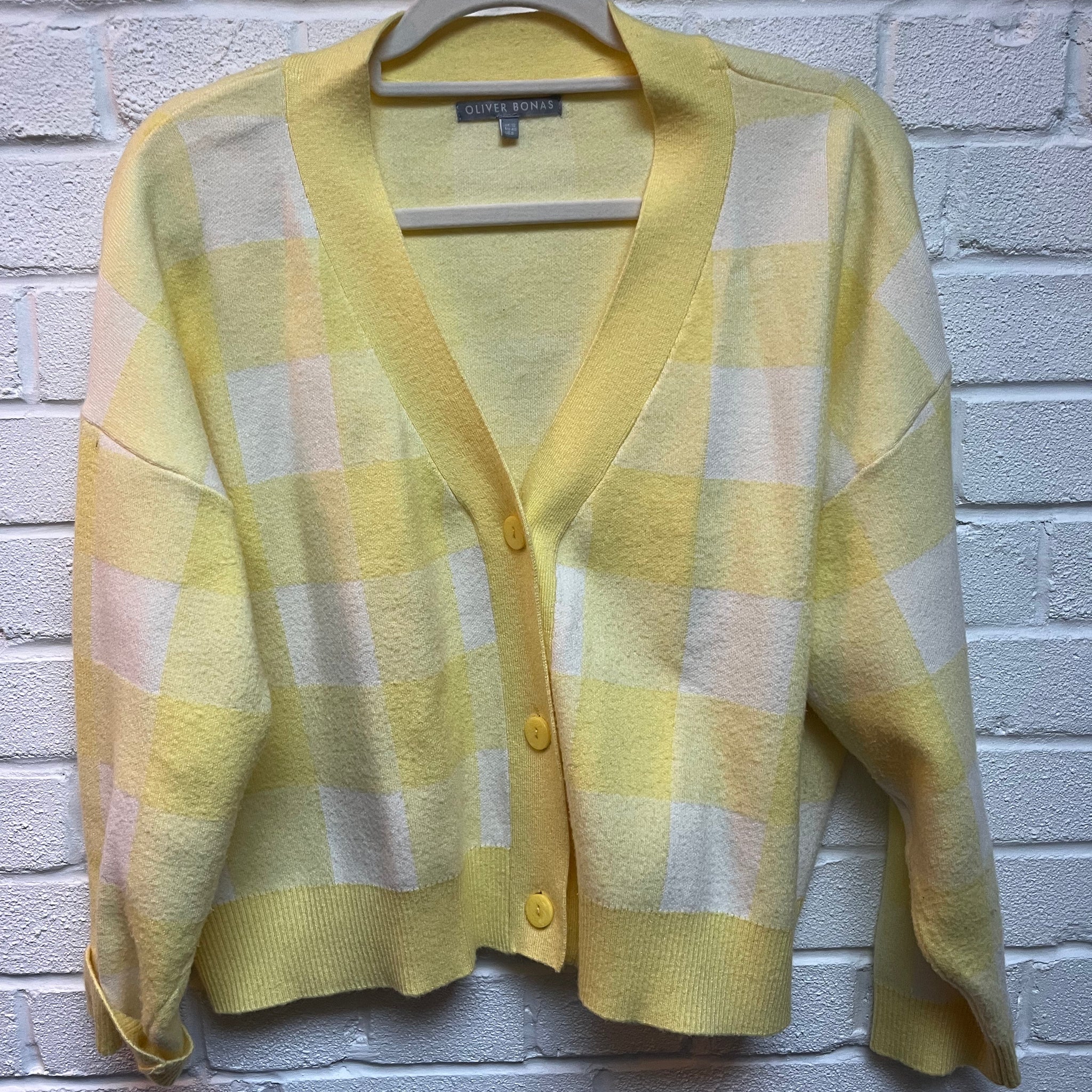 Oliver Bonas gingham yellow knitted cardigan 12