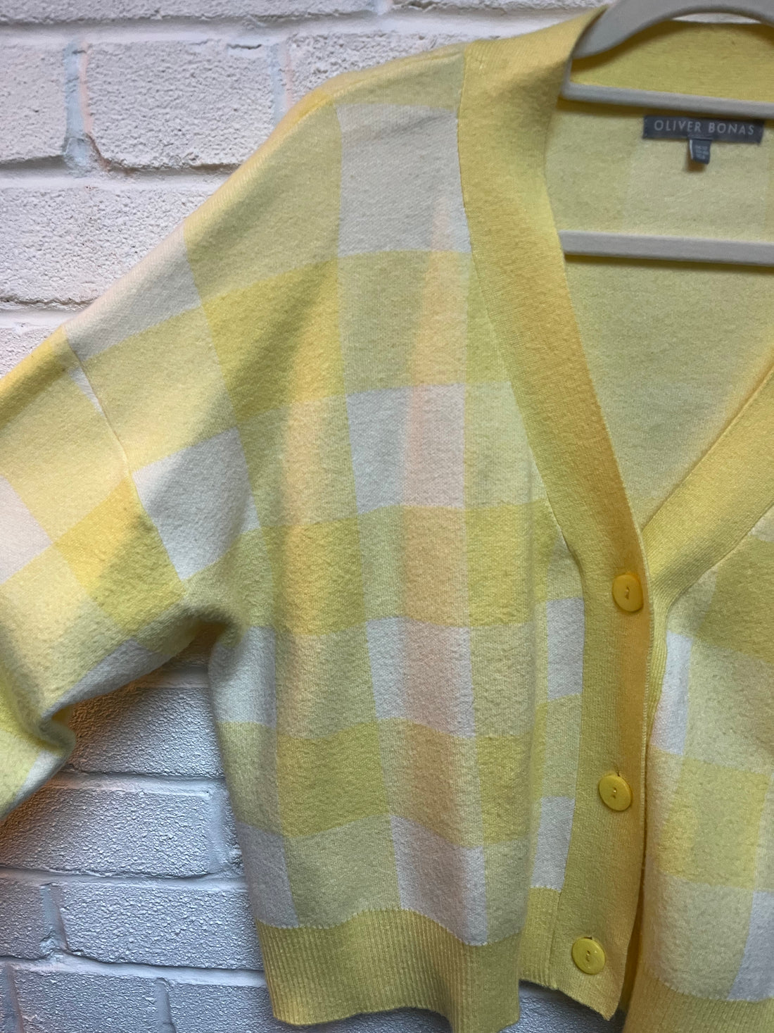 Oliver Bonas gingham yellow knitted cardigan 12