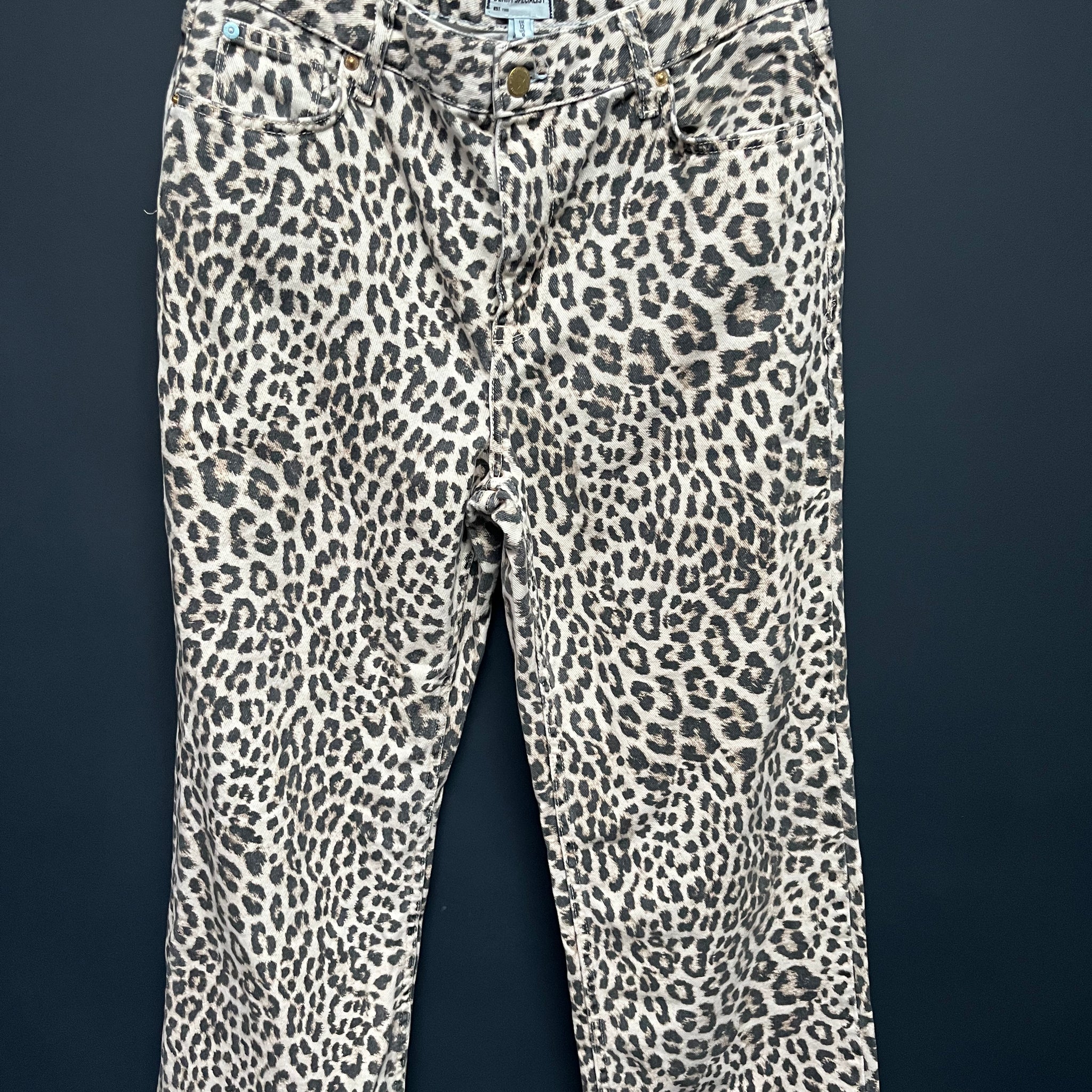 River island relaxed straight leopard jeans 12 petite xshort
