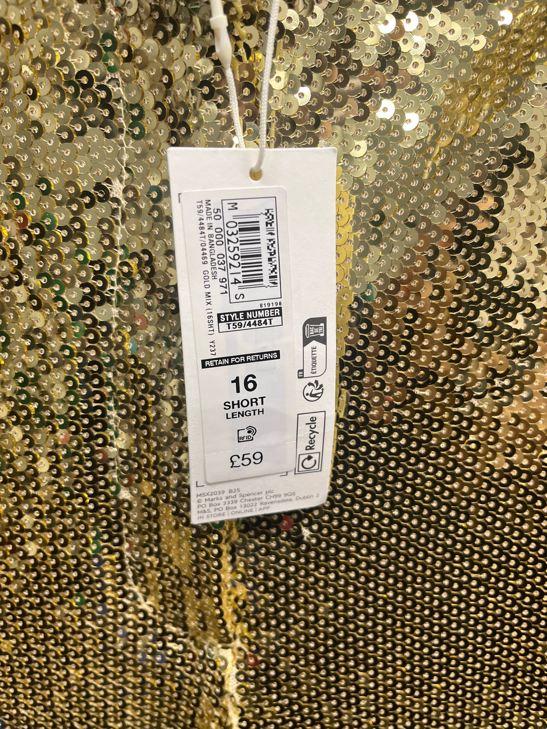 New gold Marks & Spencer’s sequin trousers 16 short